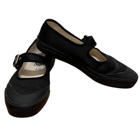 Vans Black Mary Jane Buckle Satin Rubber Flats — 7.5 - Picture 2 of 12